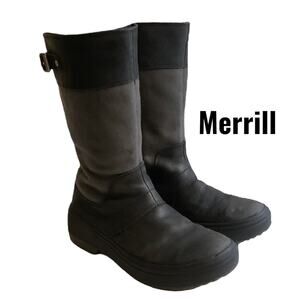 Merrell Boots Women's SZ 6 Black Haven Tall Buckle Canvas Waterproof Zip